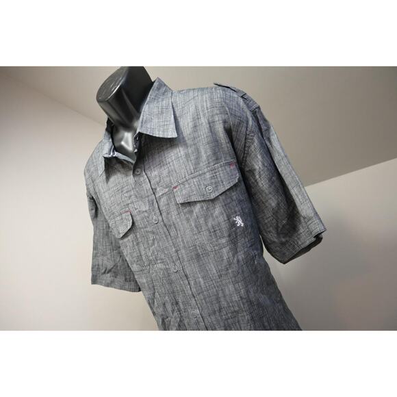 English Laundry Military Button Up Shirt Gray Cotton-Poly Short Sleeve Mens 3XL - Picture 1 of 10